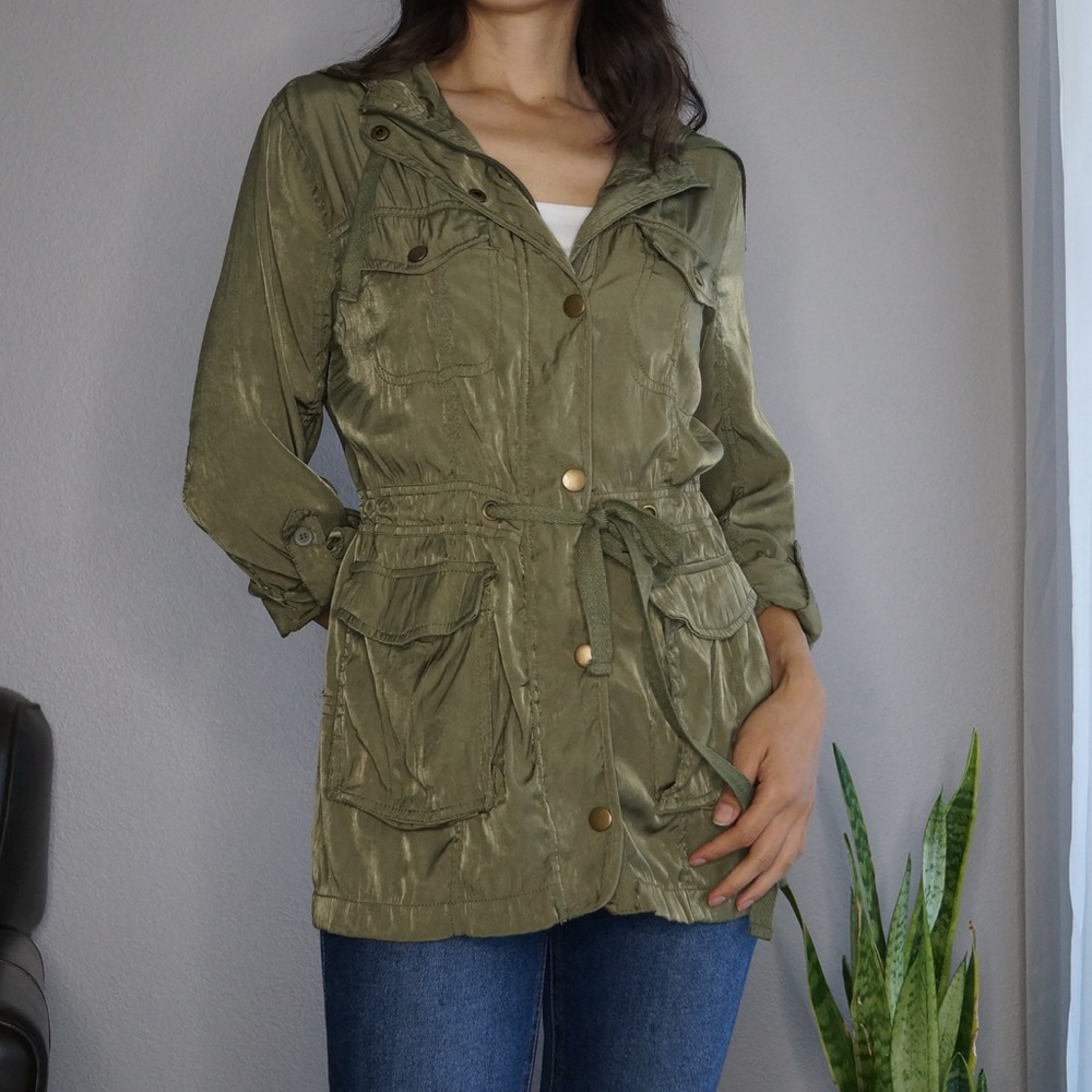 Olive Green Utility Draw String Light Weight Jack… - image 2